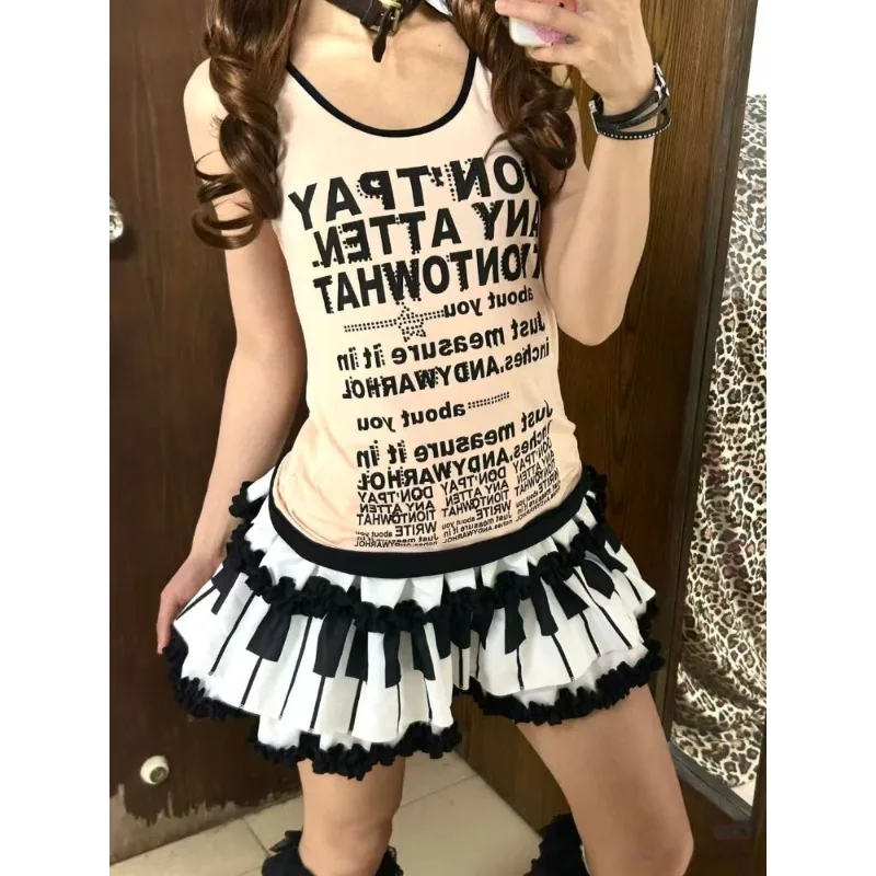 

Subculture Black & White Piano Key Short Skirt Women Casual Y2k Vintage Punk Rock Style Bodycon Streetwear Mini Skirt Summer