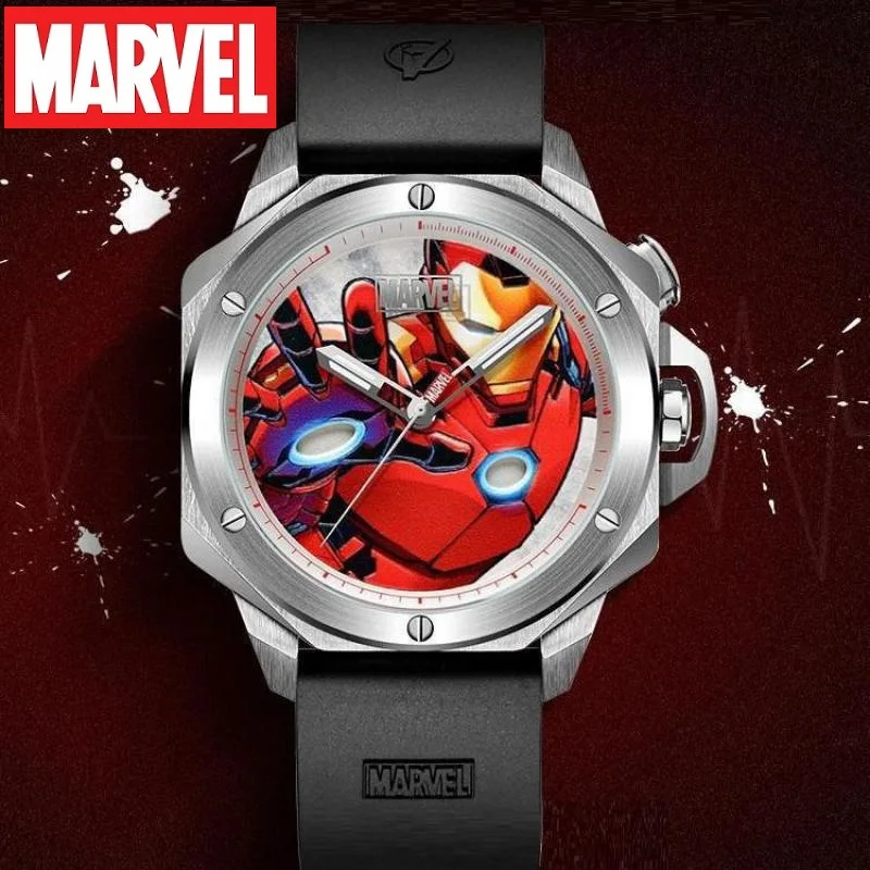 Marvel For Mens Watch Avengers Iron Man Casual Quartz Wristwatch Coated Glass 50m Waterproof Super Hero New Steel Military Clock