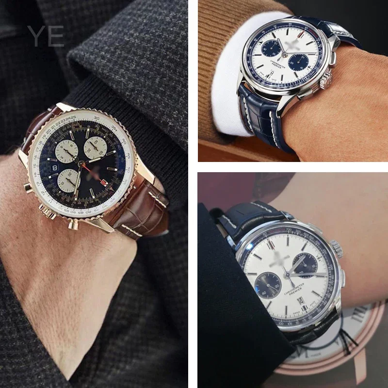 For Breitling Series Pilots, Italian Avengers, Air Timing, Ocean Culture, High Quality Genuine Leather Strap 22/24mm