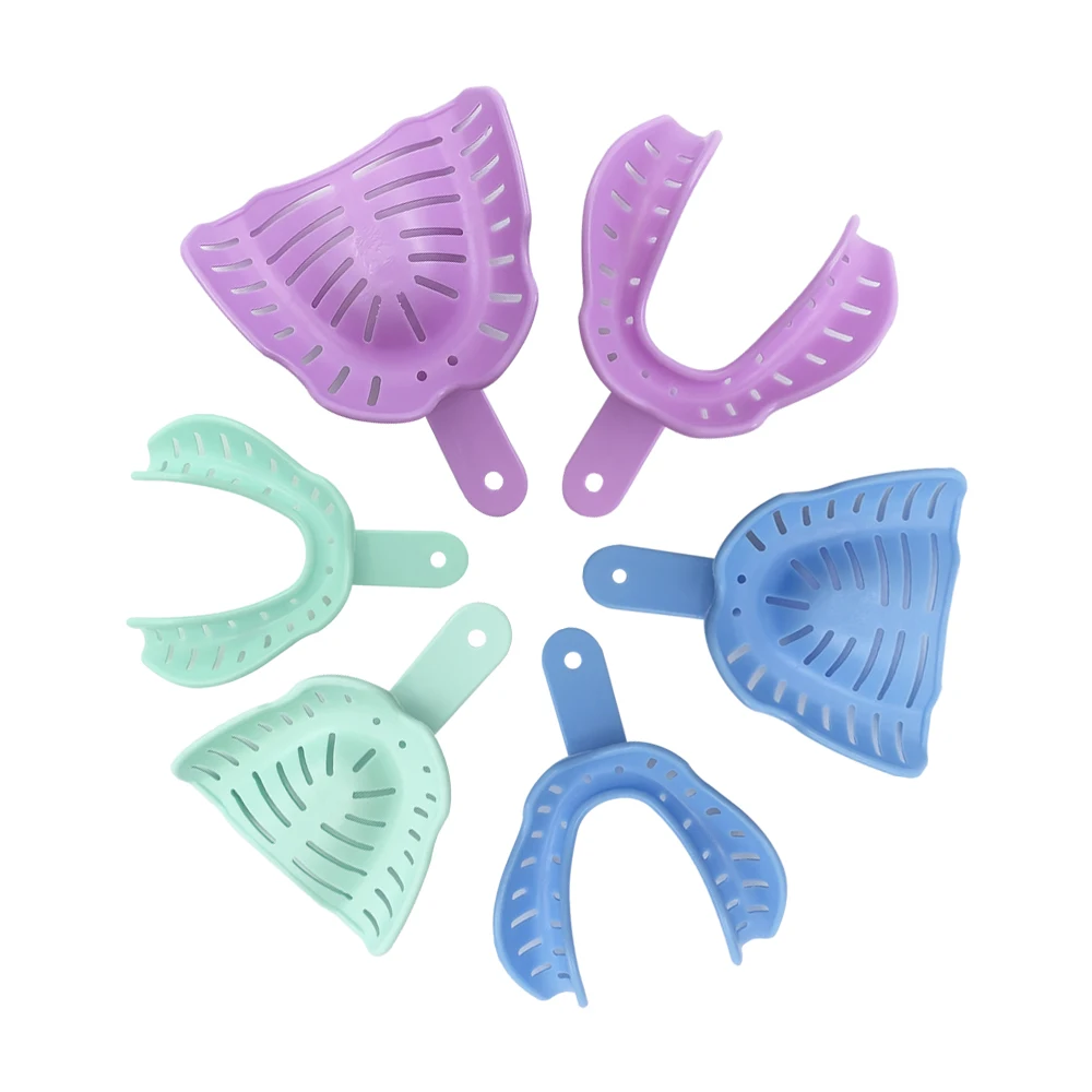 6Pcs/Pack Colorful Dental Impression Trays Plastic Materials Teeth Holder Dental Lab Tray Dentistry Plastic Tray