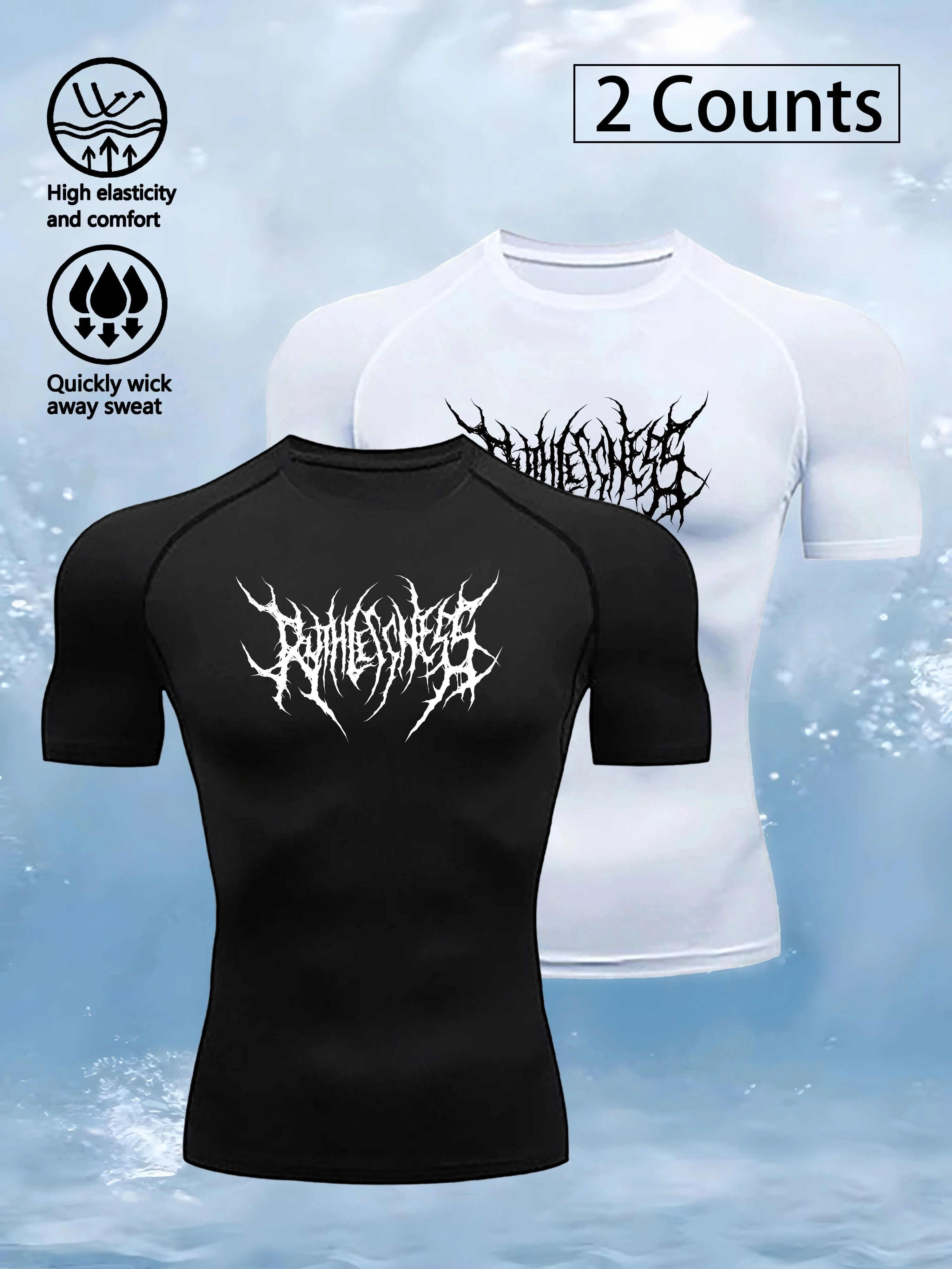 

2-pack men's quick-drying compressed T-shirt - Y2K style, perfect choice for running and fitness, breathable knitted fabric