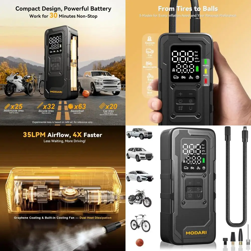 

Портативный беспроводной воздушный насос, накачка автомобильных шин 160 фунтов на квадратный дюйм с манометром для автомобилей, велосипедов и многого другого