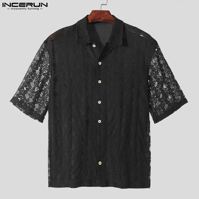 INCERUN Y-2024 Style Américain Mode Hommes PerconsiderJacquard Chemises Casual Streetwear Mâle Revers À Manches Courtes Blouse S-5XL