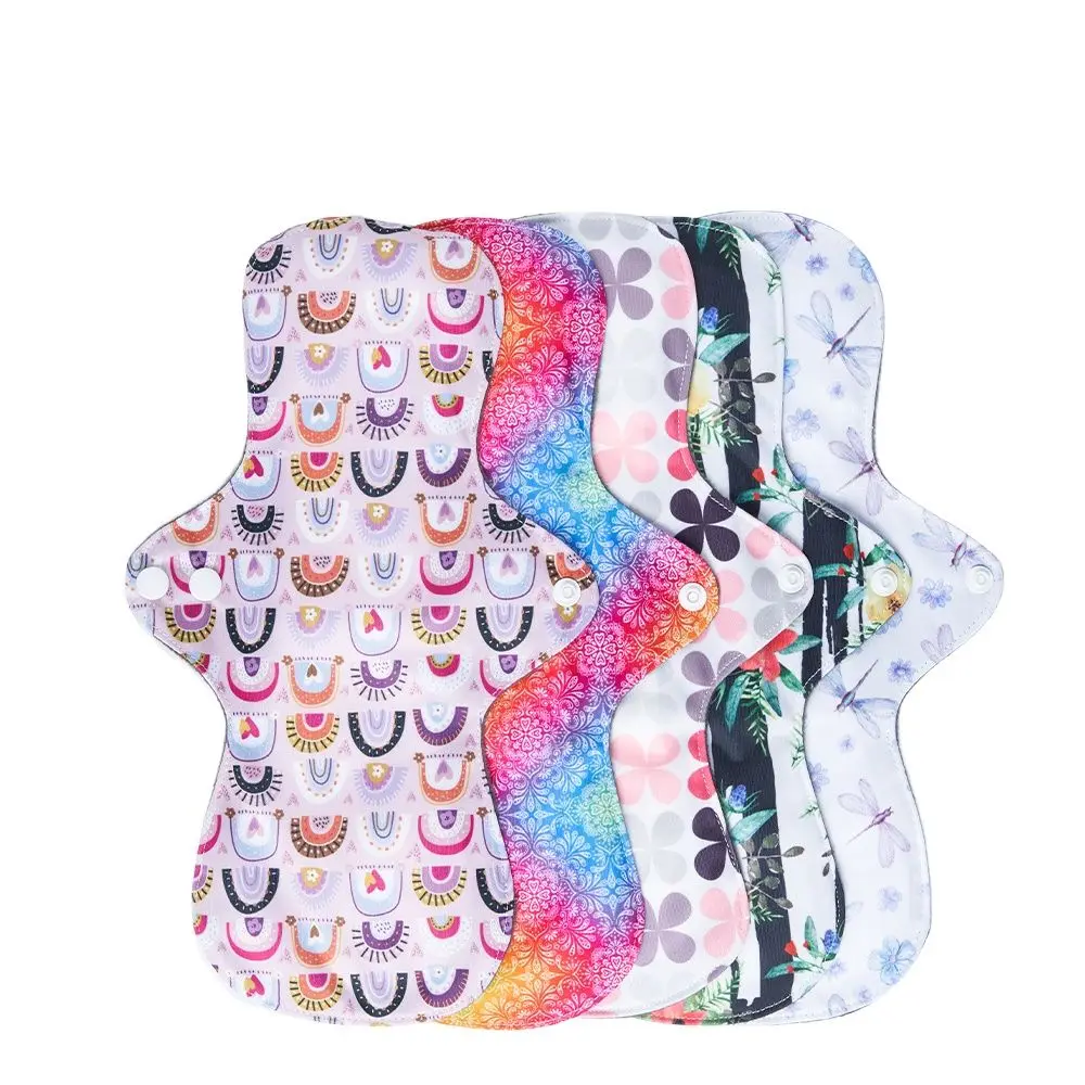 

HappyFlute Random Prints 5 Pcs/Set Washable Sanitary Bamboo Charcoal Absorbent Waterproof Cloth Menstrual Pad