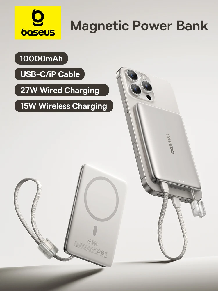 【CCC】Baseus 10000 mAh magnetische powerbank 15 W draadloze PD 27 W bedraad snel USB-C/iP-kabel opladen voor iPhone 17 Samsung Xiaomi - afbeelding 2