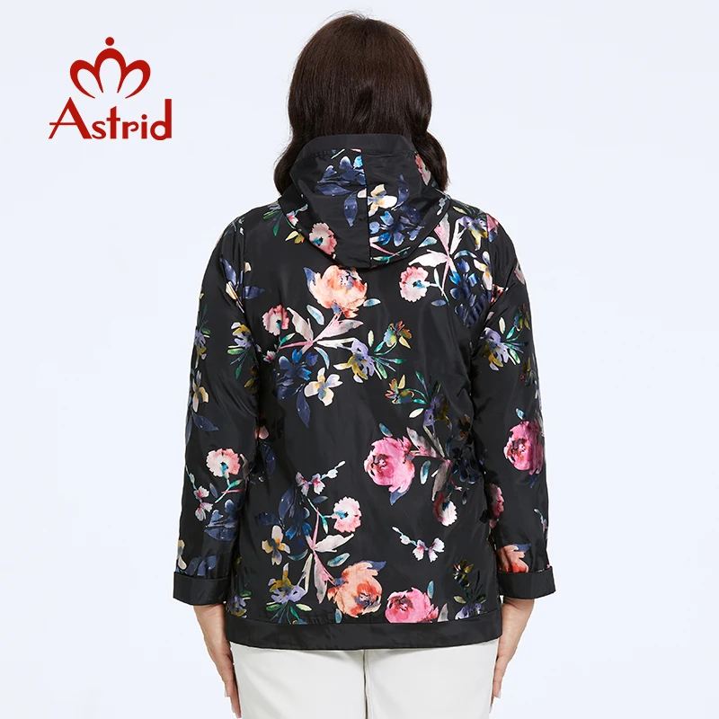 Astrid Women\'s Jacket Thin Windproof Coat Oversized Fashion Flower Print Trends Female Windbreaker with Zipper Hooded Streetwear