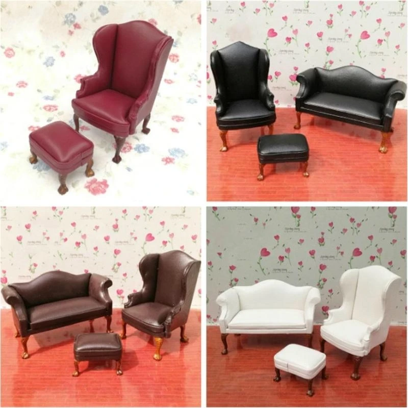 Slaapkamer lederen loveseat/single miniatuur meubels model poppen huizen accessoire realistische speelset 1:12