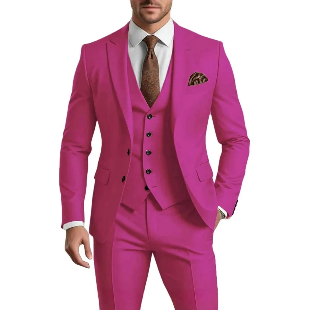 

Men's 3-Piece Suit (Jacket+Vest+Pants) Lapel Slim Fit Business Conference Graduation Wedding Cocktail Party Tuxedo