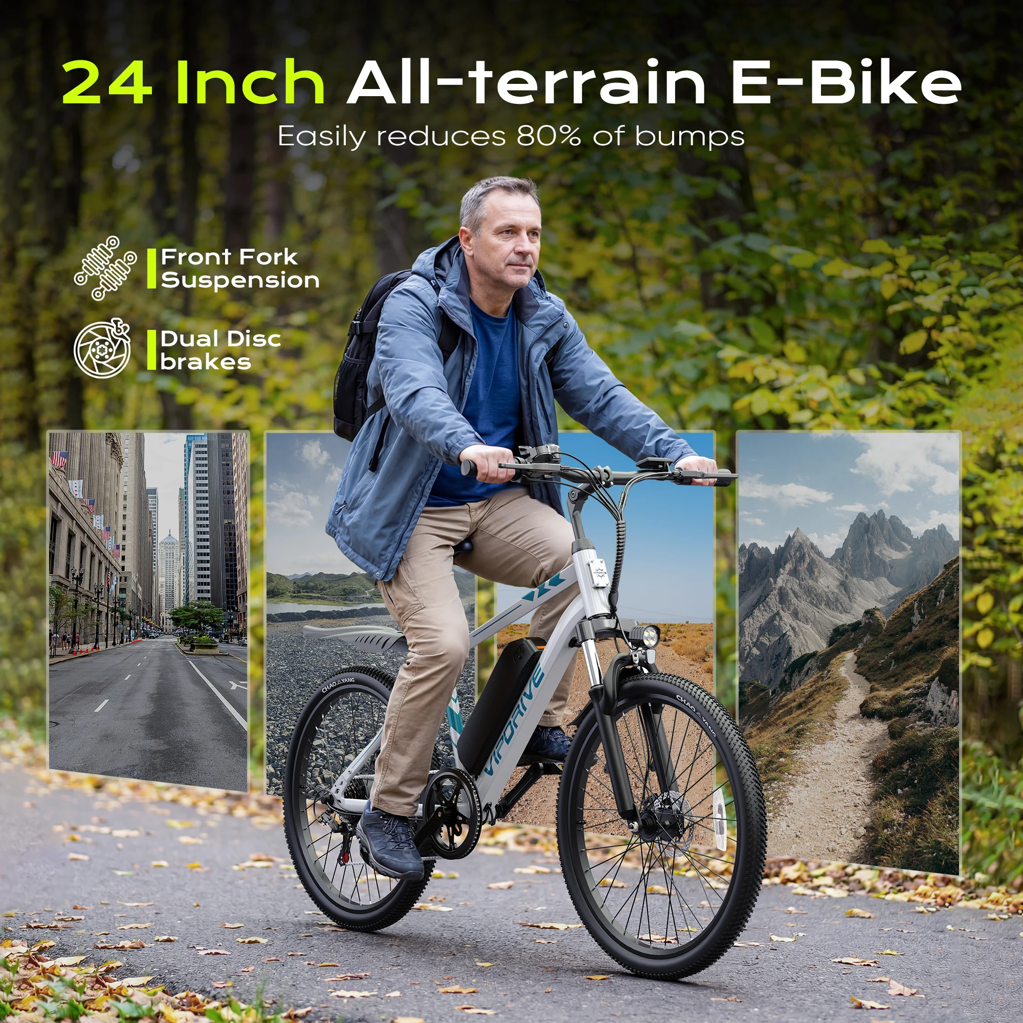 VIPDRIVE Rover 1.1 Adult Electric Bike, 750W Peak Power, 48V 7.8Ah, 24" MTB E-bike, 20MPH Mountain Ebike, 1-Year Warranty view 4