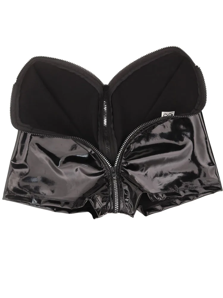 

S-4XL Шорты из ПВХ с высокой талией и мокрым эффектом на молнии с открытой промежностью Блестящие короткие джинсы из искусственной кожи Горячие брюки Колготки Сексуальные микро-мини-бермуды