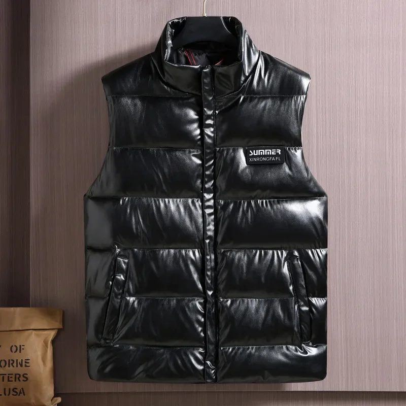 Plus Size Sleeveless Jackets Men Loose Winter Warm Vest Male Pu Leather Waterproof Plus Big XXXXXL Casual Work Zipper Waistcoat - Image 4