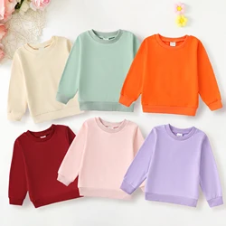 Basic Tops For Toddler Girls Solid Color Comfortable Long Sleeve Crew Neck Sweatshirt Tops Fall And Winter For Baby Girl