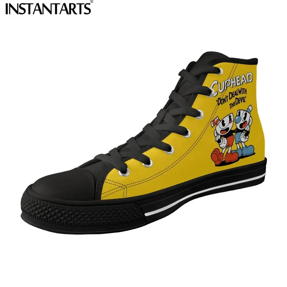 Cuphead Mugman-Zapatillas de deporte con cordones para hombre y niño, zapatos informales con patrón de dibujos animados, calzado de lona de alta calidad, vulcanizados