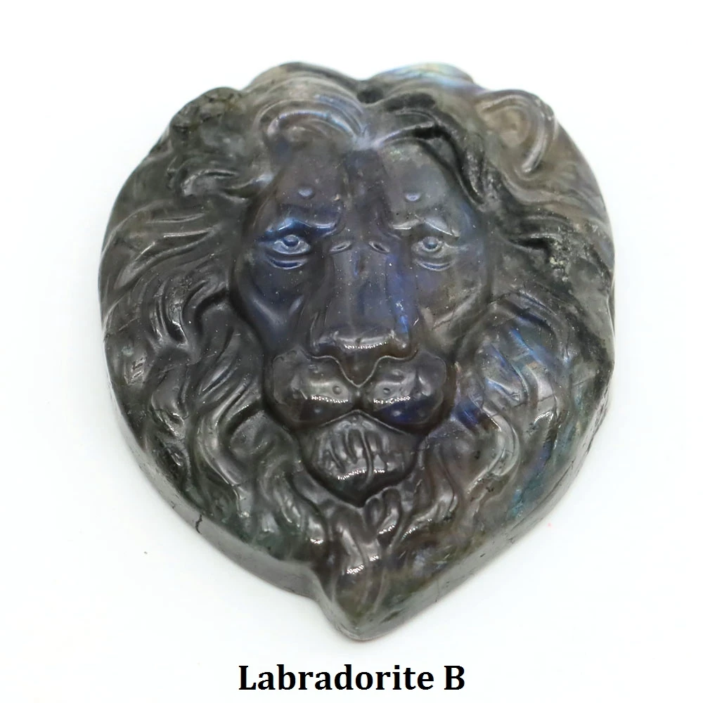 Naturstein Löwenkopf-Anhänger Labradorit Obsidian Tigerauge Geschnitzter Edelstein für Schmuckherstellung DIY Halsketten-Zubehör – Detail 11