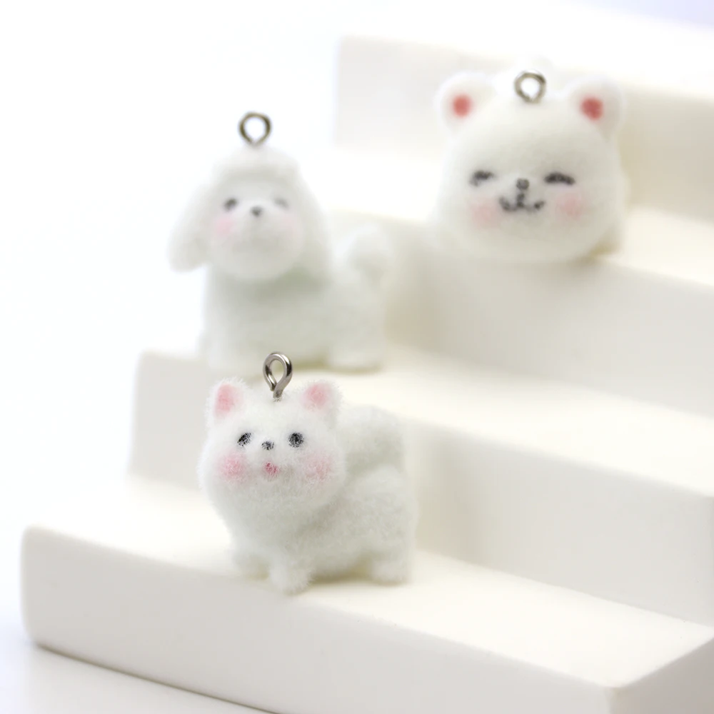 30pcs 3D Flocking Charms Cute Kittens and Puppies Animal Pendants for Making DIY Mobile Phone Case Accessories Wholesale