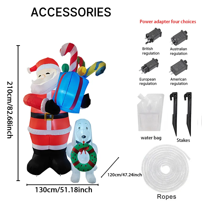 6.8FT Santa Claus Dog Inflatable Christmas Decoration Xmas Ornaments Lights Home Yard Holiday Party Outdoor Holiday Decor Toy