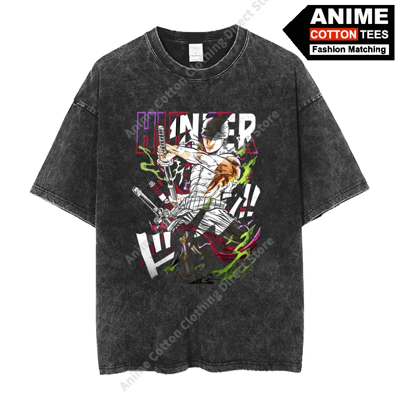 

Anime ONE PIECE - Roronoa Zoro Print T Shirt y2k Harajuku Fashion Street Men Women Short Sleeve Cotton Washed Vintage Loose Tees