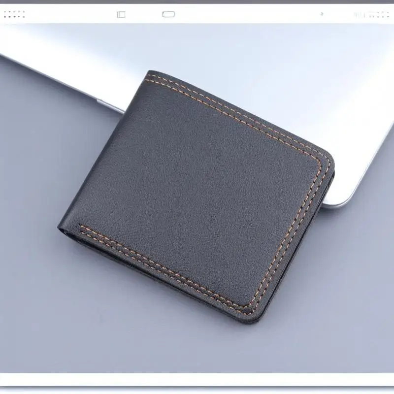 Minimalistische Herren-Geldbörse aus PU-Leder, Schwarz-Kaffee, große Kapazität, mehrere Fächer, zweifach faltbar, Ausweiskartenhalter, für Männer und Frauen – Detail 21