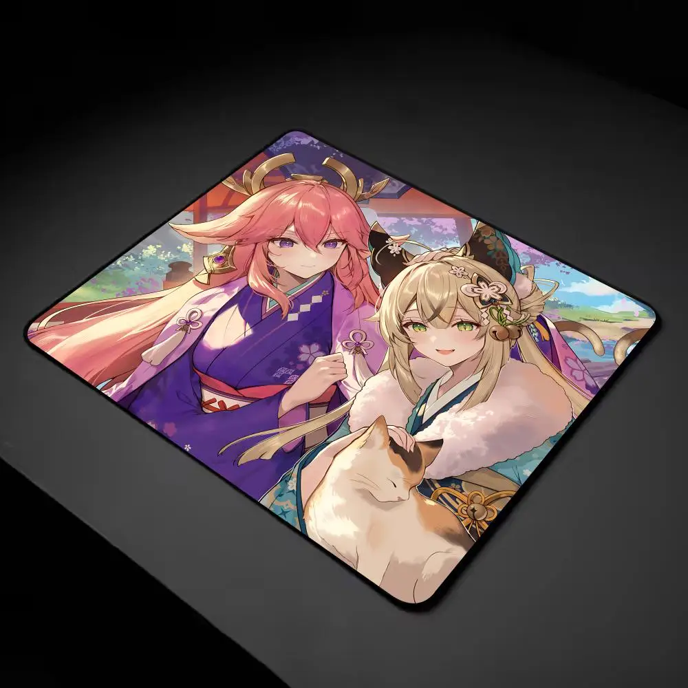 Alfombrilla de ratón Yae Miko Genshin, alfombrilla de ratón pequeña de goma de dibujos animados, ordenador de escritorio, teclado de oficina, juego Genshin de deportes electrónicos