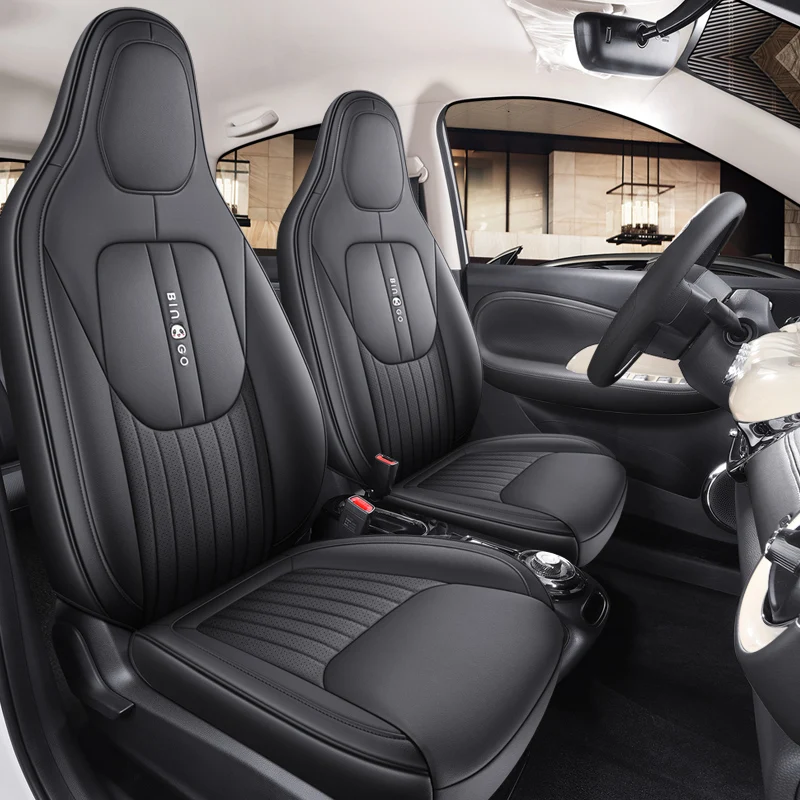 4 Seats All Inclusive PU Leather Car Seat Covers, Custom Fit Wuling Bingo Binguo EV Auto Seat Protector