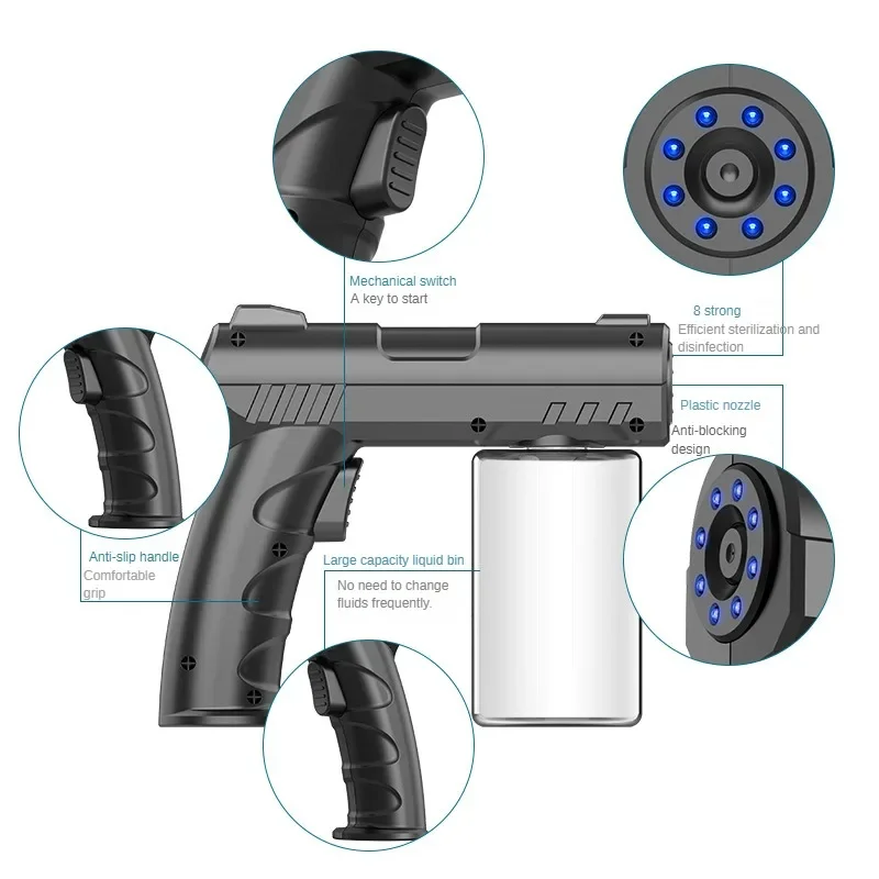 Hot Selling Handheld Verneveling Spuitpistool USB Opladen Thuis Blauw Licht Nano Desinfectie Draagbare Alcohol Desinfectie Pistool
