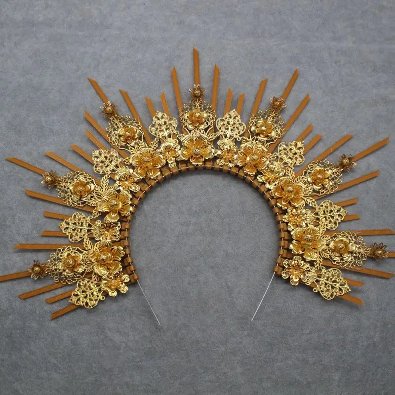Sun Goddess Baroque Halo Headpiece Gothic Lolita Tiara Crown Headwear Accessories Headband Vintage Halloween Decor