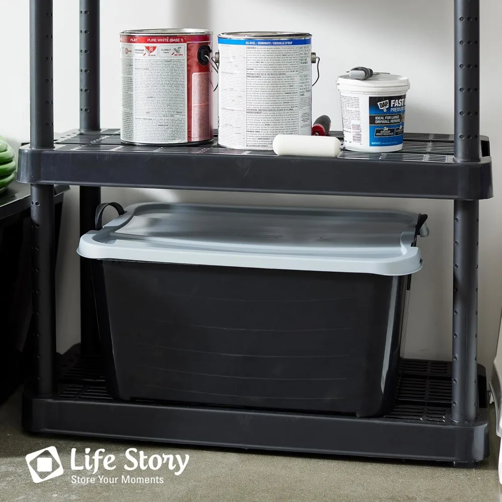 ชุดกล่องเก็บของ 6 ชิ้น ทนทาน ความจุ 55 ควอร์ต ซ้อนกันได้และล็อคได้ สำหรับจัดระเบียบบ้าน พร้อมหูหิ้ว