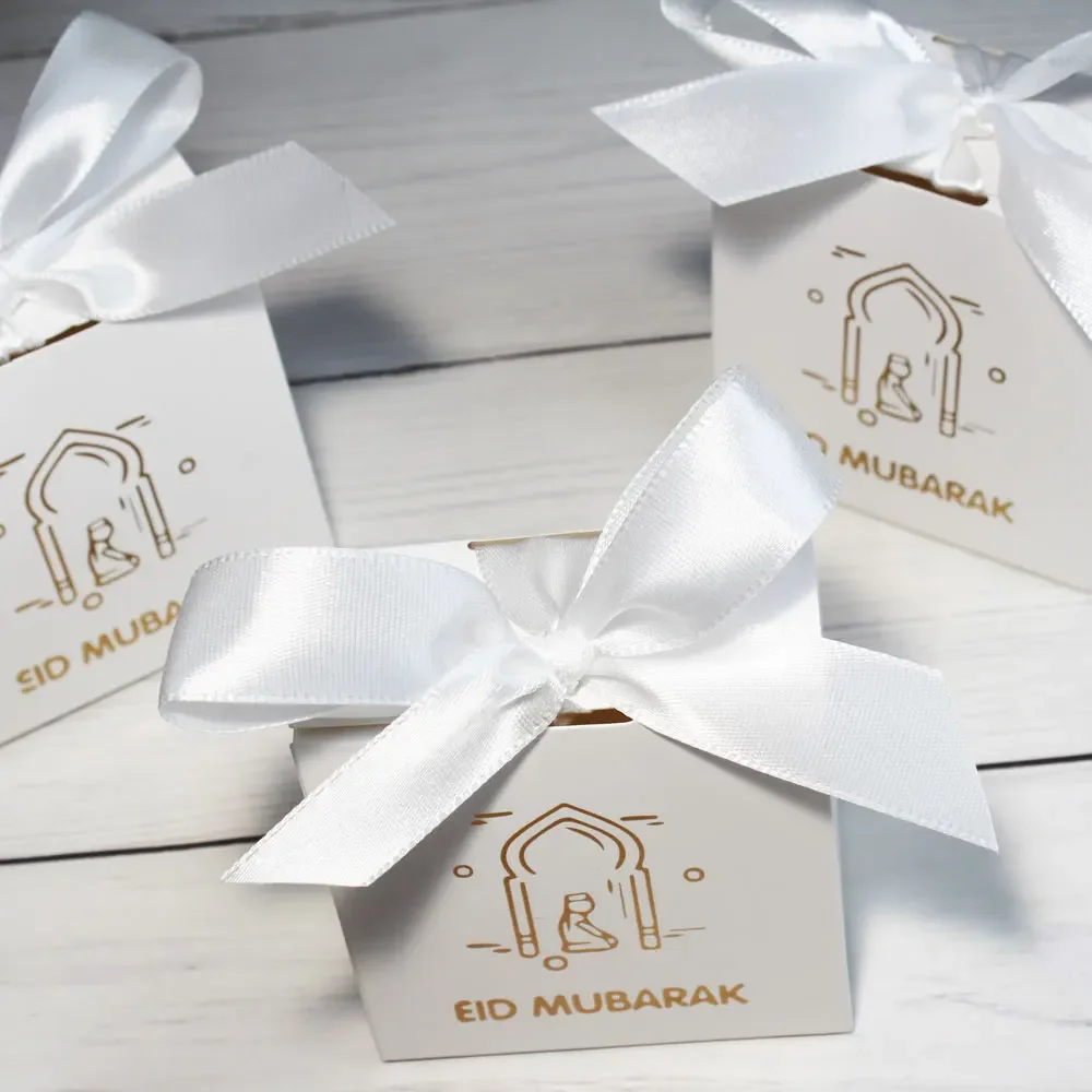 White Eid Mubarak Candy Boxes for Muslim Islamic Ramadan Kareem Iftar Party Decoration