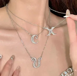 Sparkling A-Z 26 Letters Necklace Choker 18K Gold Zirconia Comet Letter Chain for Women Premium Luxury Jewellery Gift