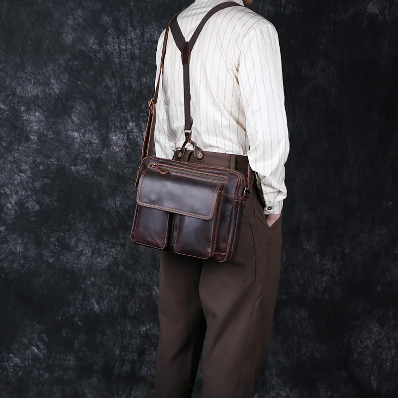 Imagem -04 - Bolsa Tiracolo Couro Cavalo Louco Bolsa de Ombro de Couro de Couro Masculina Bolsa Mensageiro Casual Vintage