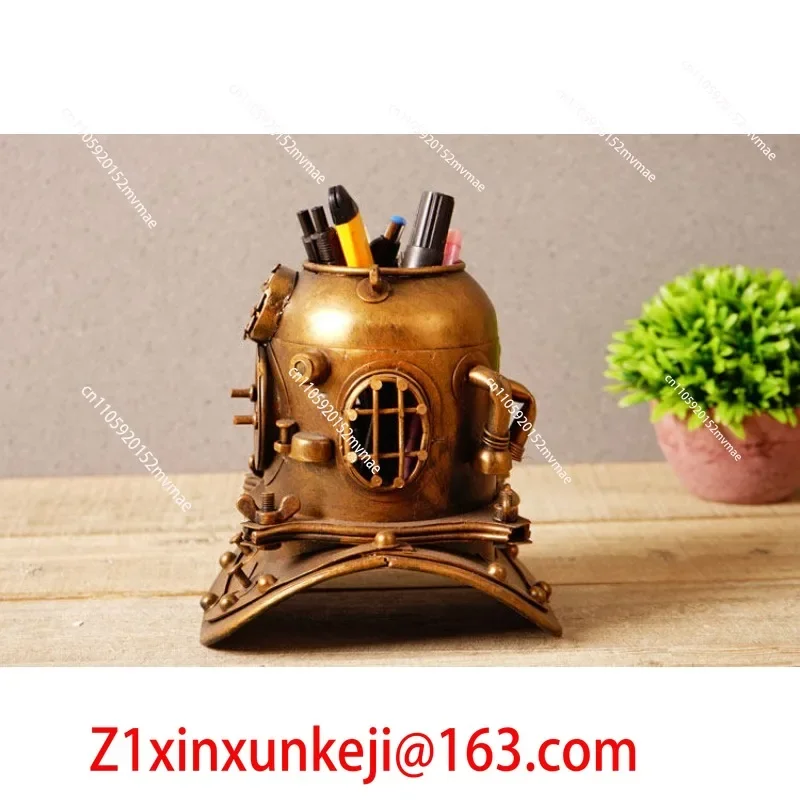 Vintage Wrought Iron Model Ornament, Steampunk Diving Hat, Pen Holder, Artistic Personality, Creativity