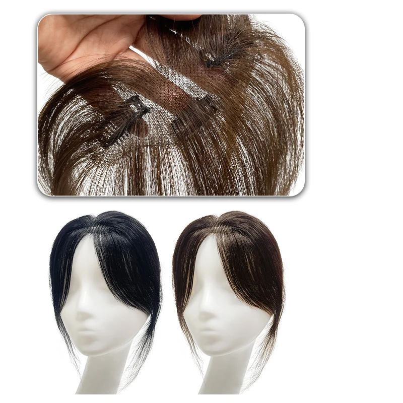 100% الشعر البشري 25 سنتيمتر ثلاثية الأبعاد ثمانية أحرف الهواء الانفجارات الطبيعية الجبين تبييض الشعر تعزيز رئيس الستار النساء للشعر العلوي