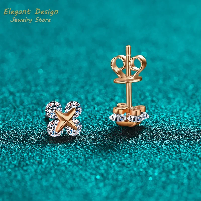 For Women High-end 18k White Gold Stud Earrings Luxury Stars Movable Earrings Total 0.8ct Moissanite Champagne Gold Fine Jewelry