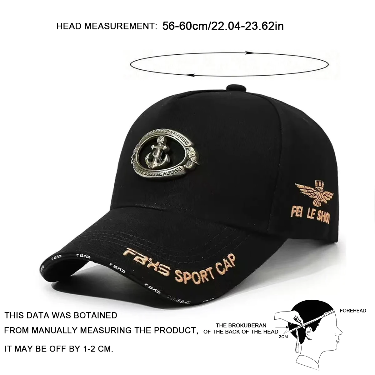 Unisex Anchor FAKS SPORT CAP Baseballkappen mit Stickerei, Frühling und Herbst, für den Außenbereich, verstellbare Freizeithüte, Sonnenschutzhut, Sportkappe – Detail 9