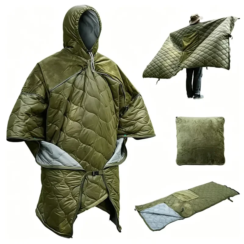 Adult Winter Camping Sleeping Bag Wearable Multi Function Cloak Nylon Fabric Velvet Filled One Piece Outdoor Gear for Hiking