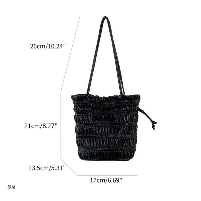 D0UD Fashion Drawstring Shoulder Bags Tote Handbag Underarm Bag Pleated Winter Bags for Women Girls