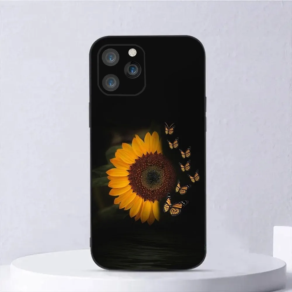 Beautiful Yellow Sunflower Phone Case For iPhone 15,14,13,12,11,Plus,Pro Max,XS,X,XR,SE,Mini,8,7 Soft Silicone Black Cover