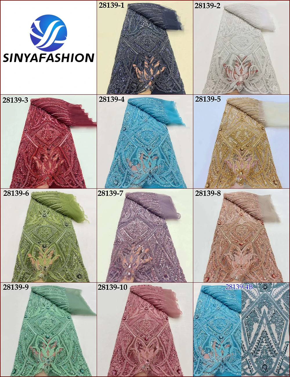 Sinya-女性用の刺繍入りチュールレース生地,厚手のビーズ,ゴールド,アフリカ,フランス,スパンコール,真珠,豪華,結婚式,ブライダル