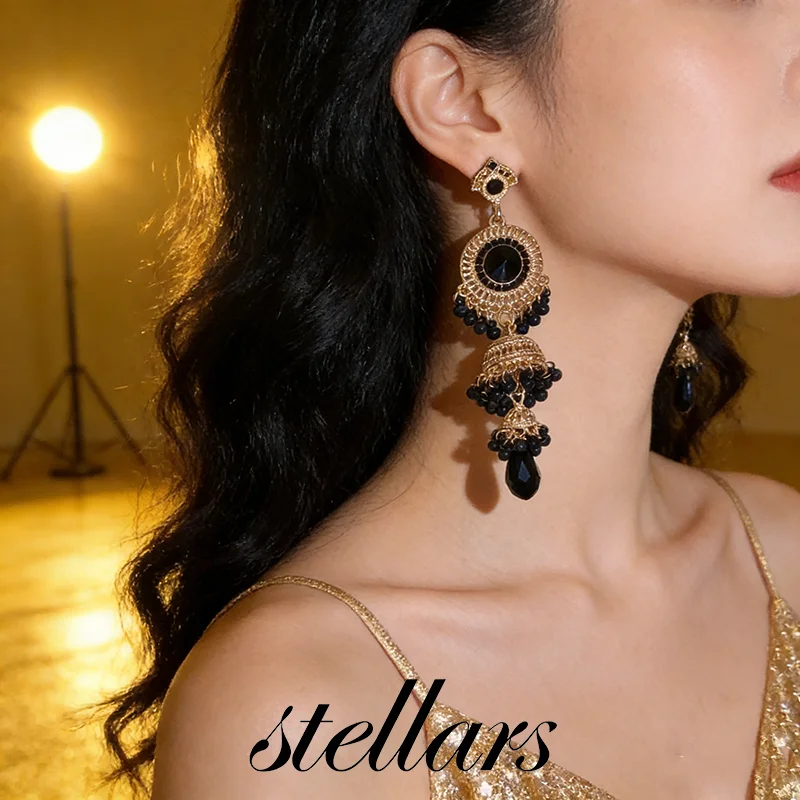 

Black Vintage Tassel Earrings Lightweight Luxury Design Stylish High-End Accessory for Dress Complement