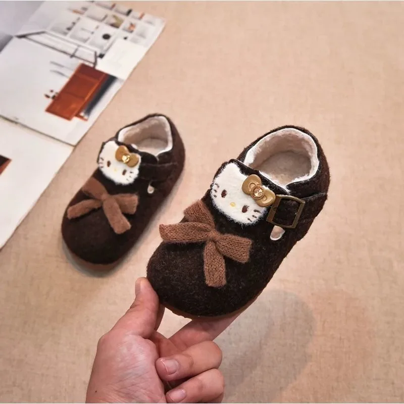 

Kawaii Hello Kitty Sanrio, удобная теплая обувь для студентов с милым рисунком, детская флисовая хлопковая обувь, подарок на день рождения для детей