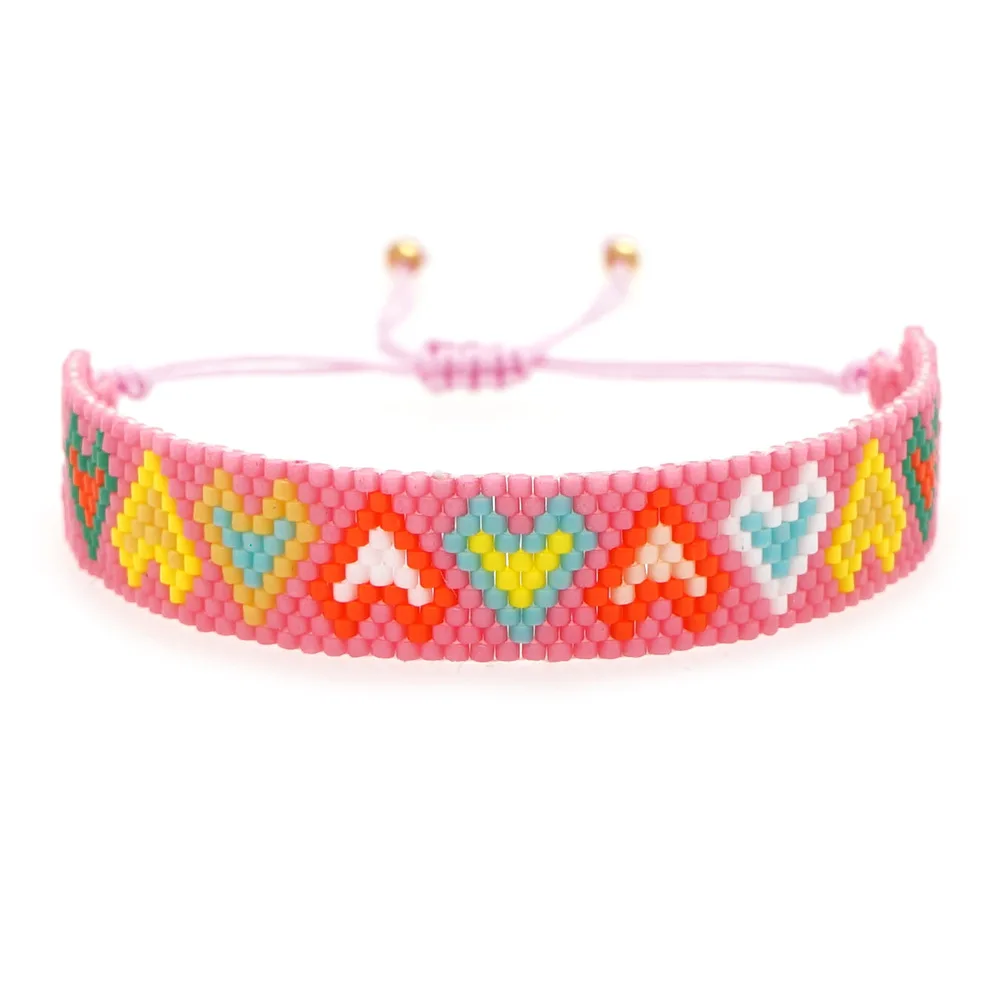 ZGMXR Bracciale con perline di riso Cuore Creatività Boemia Colore sfumato Bracciale con perline semplice moda femminile regolabile intrecciato a mano