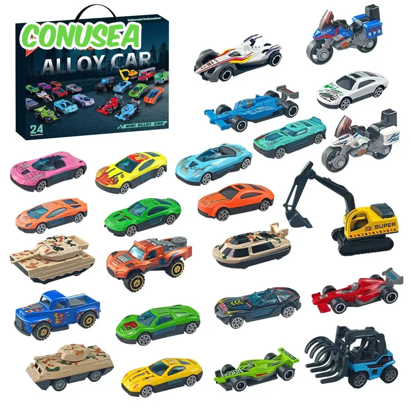 24Pieces /Set Christmas Gifts Advent Calendar Alloy Model Diecast Car Set Inertia Sliding Cars Toys for Boys Girls New Year