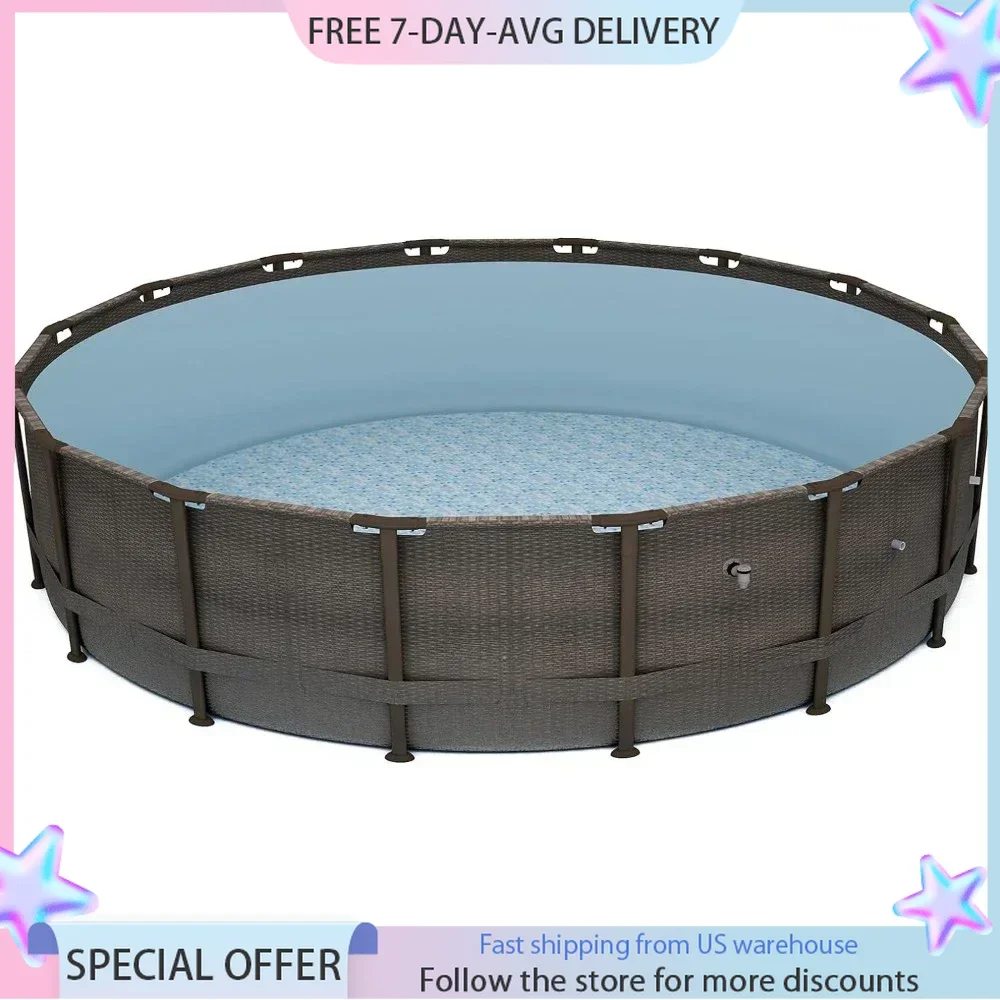 Power Steel 14’ x 42” Round Above Ground Outdoor Backyard Swimming Pool Set with 1,000 GPH Filter Pump, Ladder, and Pool Cover