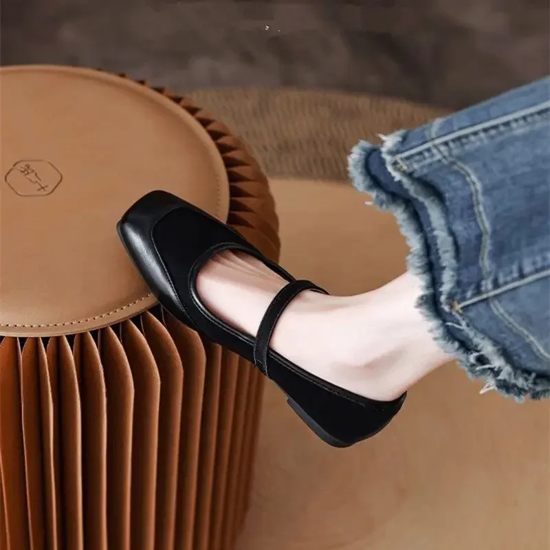 كعب منخفض أنيق الربط المرأة حذاء مسطح أسود المضادة للانزلاق خط واحد مشبك ريترو ستايل التسليم السريع على أحذية السيدات #5