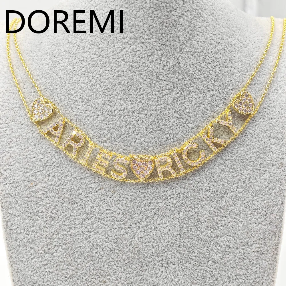 

DOREMI 9mm Initial Letters Cz Name Necklace Double Chains Wome Letters Bracelet Gift Custom Jewelry Choker Necklace