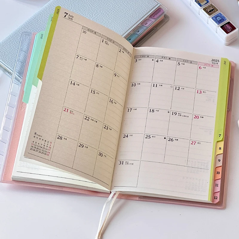 Colorful Index Leather Schedule Notebook Monthly Weekly Planner Notes Diary Notebook Portable Simple Notebook Fashion Handbooks