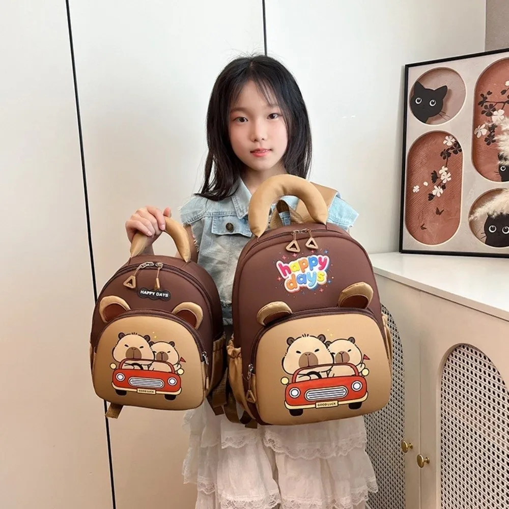 

Cute Cartoon Capybara Backpack Nylon Large Capacity Capybara School Bag Lightweight Multi-pocket Kindergarten Backpack