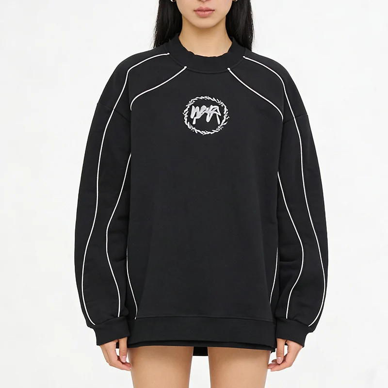 

Спортивный пуловер в стиле Харадзюку, хип-хоп, уличная мода, молодежный, жизнерадостный, свободный крой, с круглым вырезом, длинными рукавами, в полоску, в американском стиле