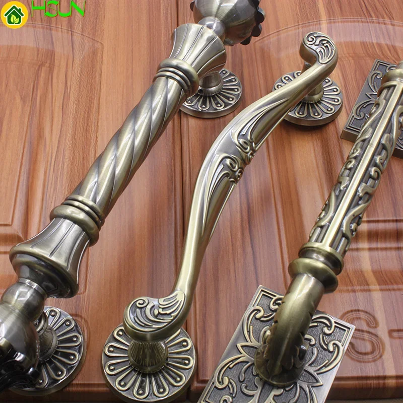 

2 pcs Glass door wooden door handle European antique classic zinc alloy handle thickened extension