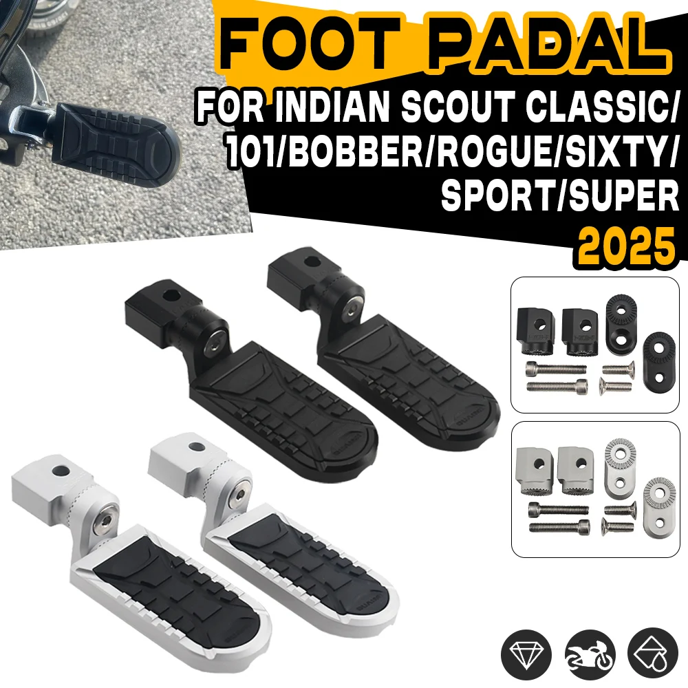 

For Indian Scout 101 SCOUT Bobber Sixty Classic Limited 2025 Motorcycle Front Rider Footrest Rotatable Extend Lowering FootPegs